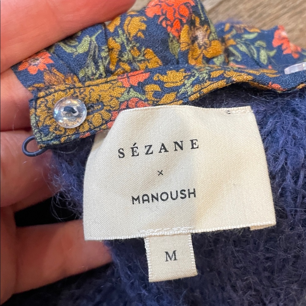 Sezane Navy Ruffled Women's Sweater - Picture 4 of 4